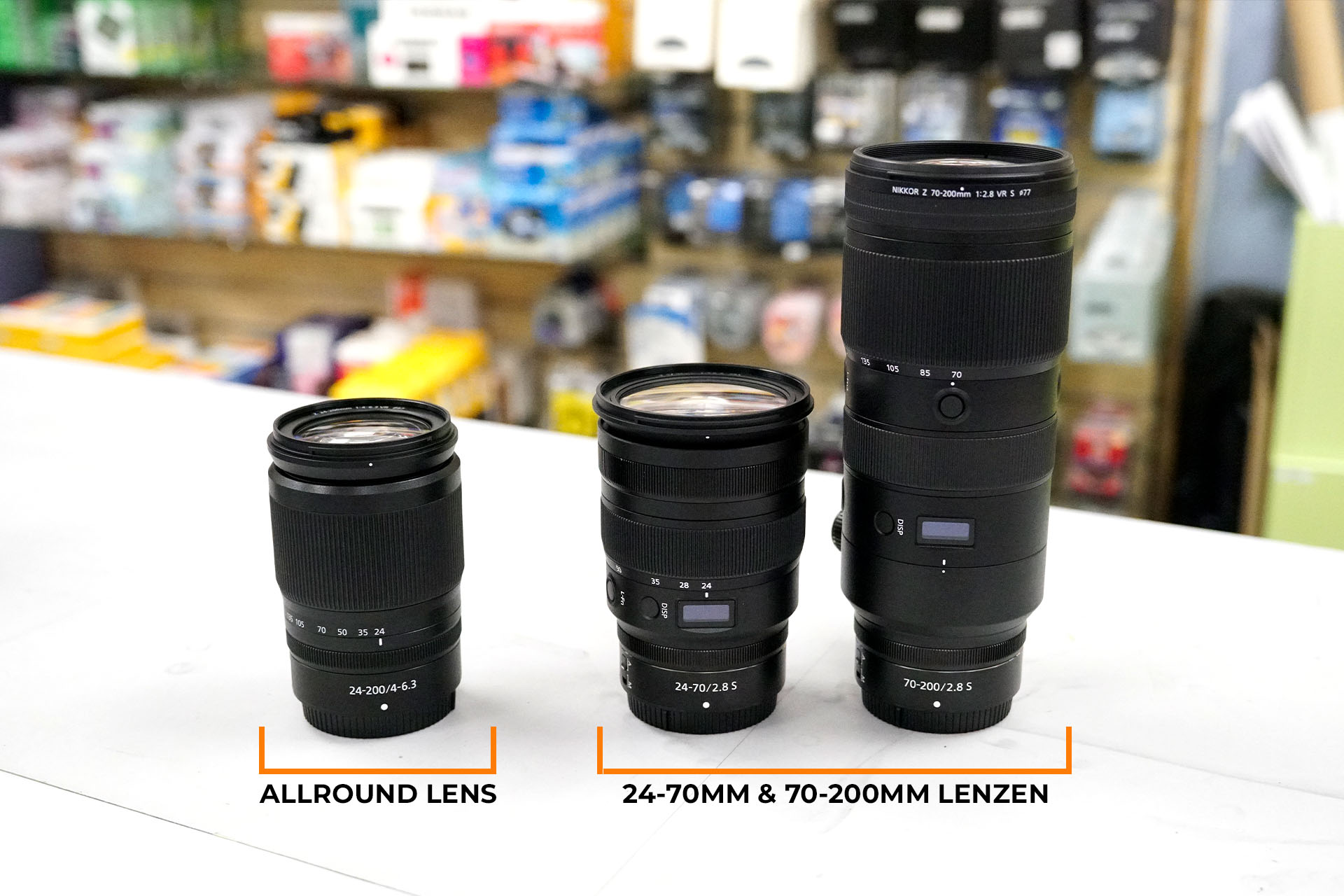 allround lens naast andere lenzen