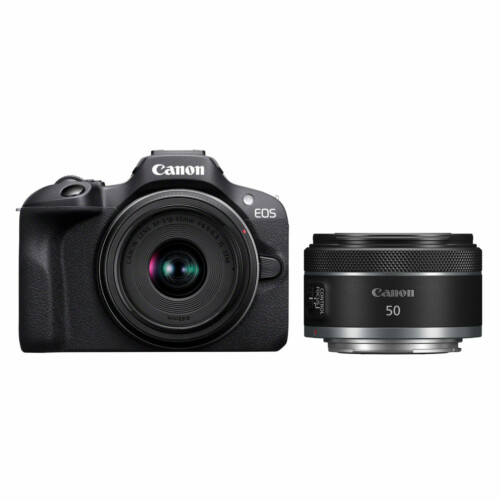 Canon R100 + RF-S 18-45mm IS STM + RF 50mm f/1.8 STM
