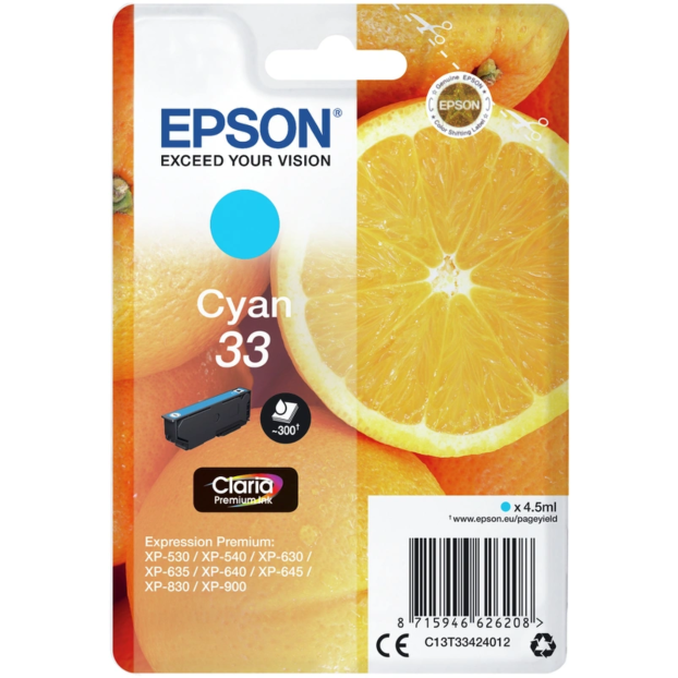 Epson 33 Claria Premium inktpatroon | Cyaan