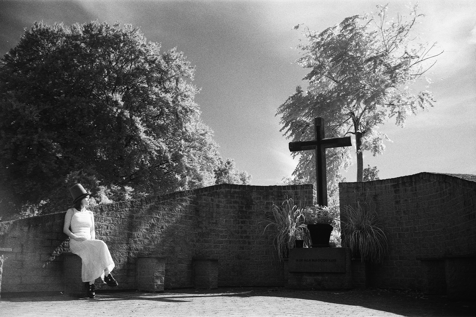 Rollei Infrared film portrait of girl and cross