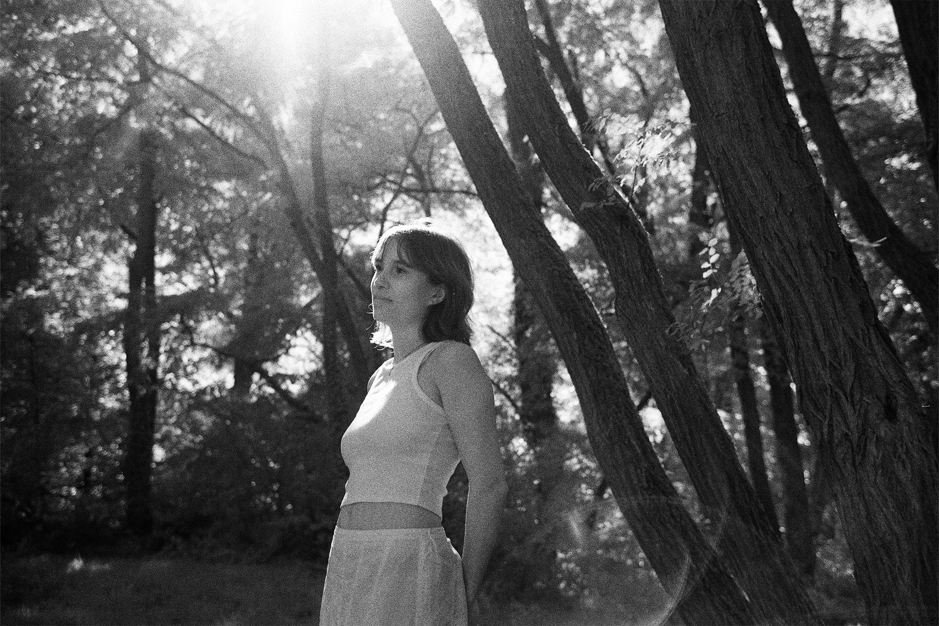 Rollei Infrared film portrait of girl with sun flare